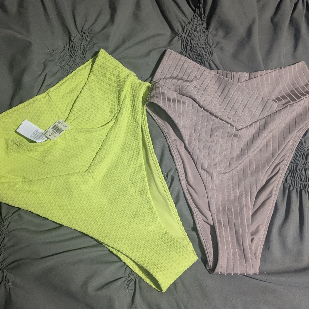 Aerie Lime and Taupe Textured Bikini Bottoms